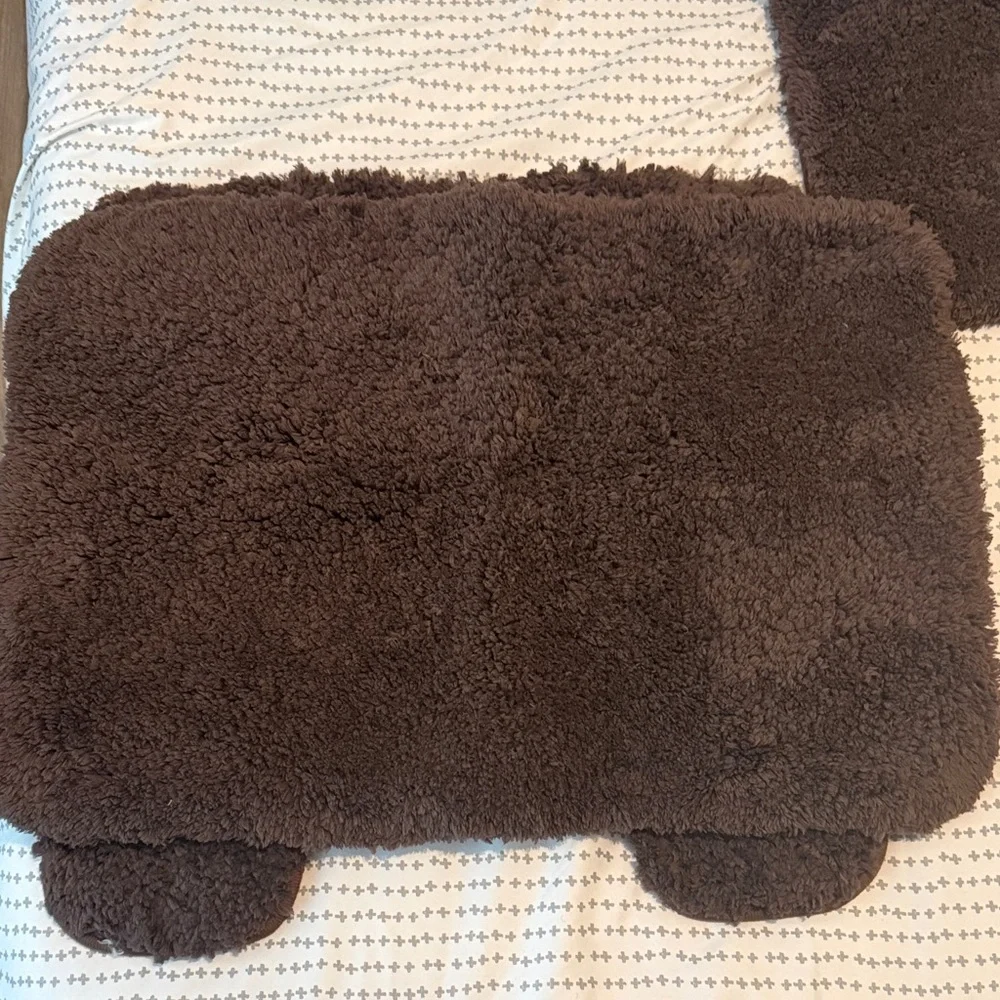 Machine Washable Brown Bathroom 3 piece Rug Set